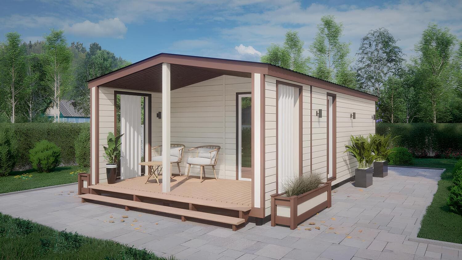 Каркасная баня 6 х 4 с террасой 2 х 4